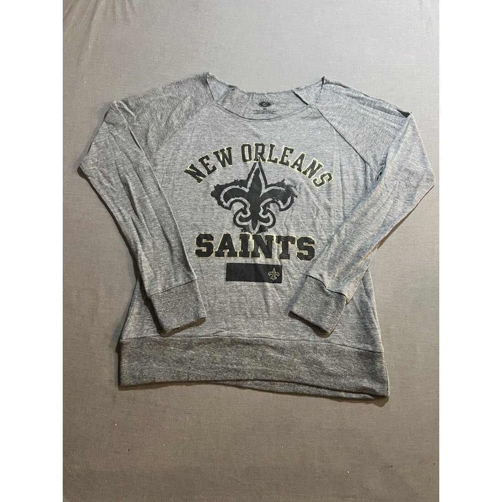New Orleans Saints Shirt Womens 2XL Gray Round Neck Long Sleeve Tee Ladies New